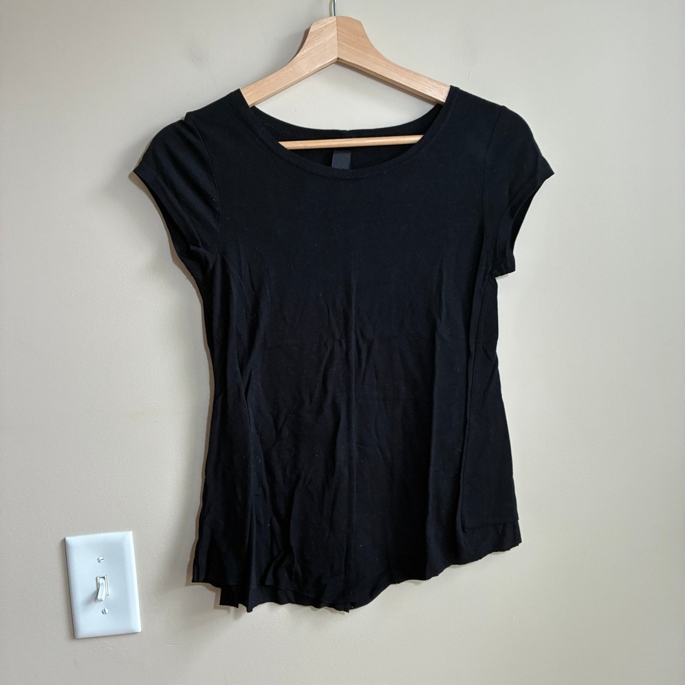 Cap Sleeve Raw Hem Tee XS Black Womens Lightweight Jersey Top